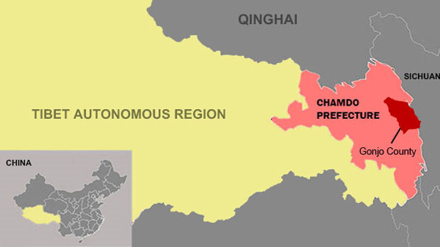 Gonjo in der Präfektur Chamdo (Karte: Radio Free Asia)